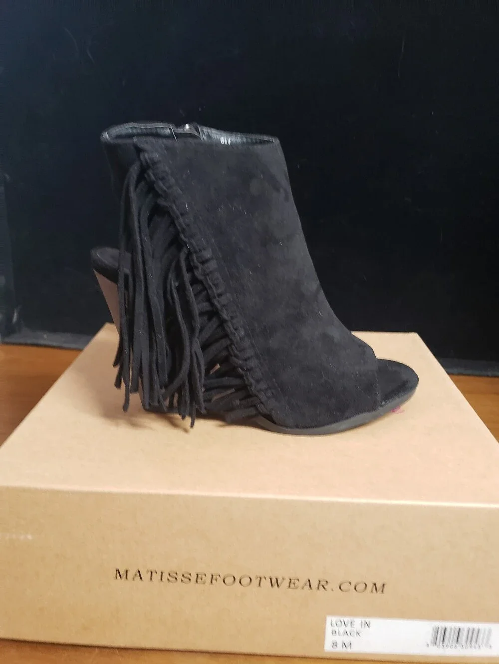 Coconuts by Matisse Black Suede Peep-Toe Tassel Block Heel Booties